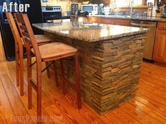 DIY kitchen island remodel with faux dry stack panels