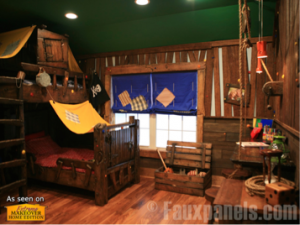 Extreme Makeover bedroom remodeled with faux timber panels.