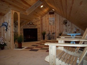 Finished attic makeover, converting a neglected space into a romantic getaway complete with fireplace.