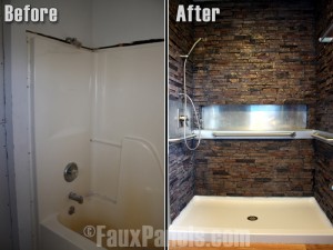 Create a high-class looking shower with affordable, moisture resistant faux panels.