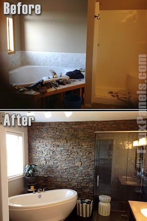 Artificial stone accent wall in the bathroom.