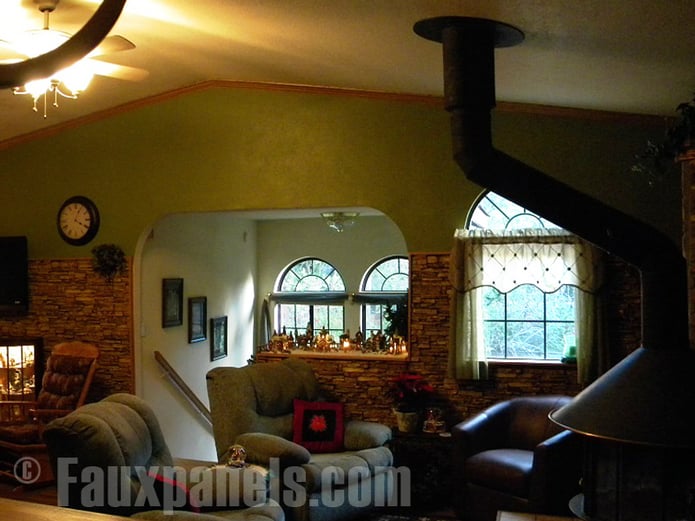 Living room made cozy with the addition of drystack panels on the walls