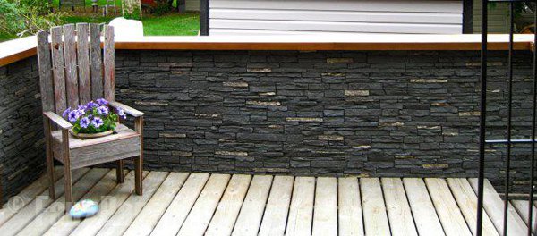 A deck's half wall upgraded with Windsor Slatestone panels